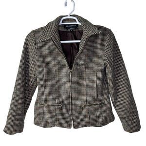 VTG Braebrook Women's Small Jacket 100%‎ Wool Tan Tweed Full Zip Houndstooth 80s
